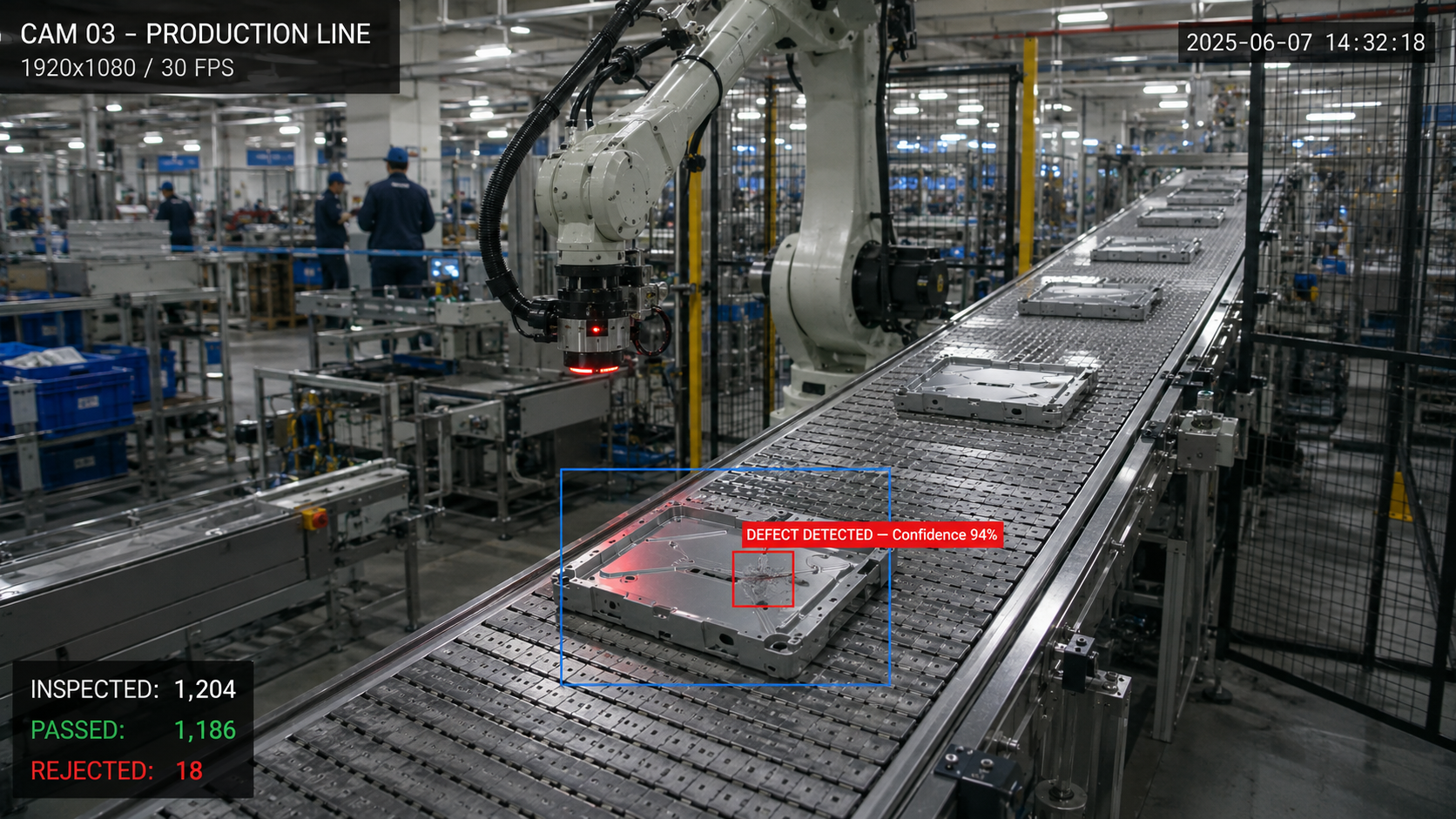XenInspect AI defect detection overlay on a production line